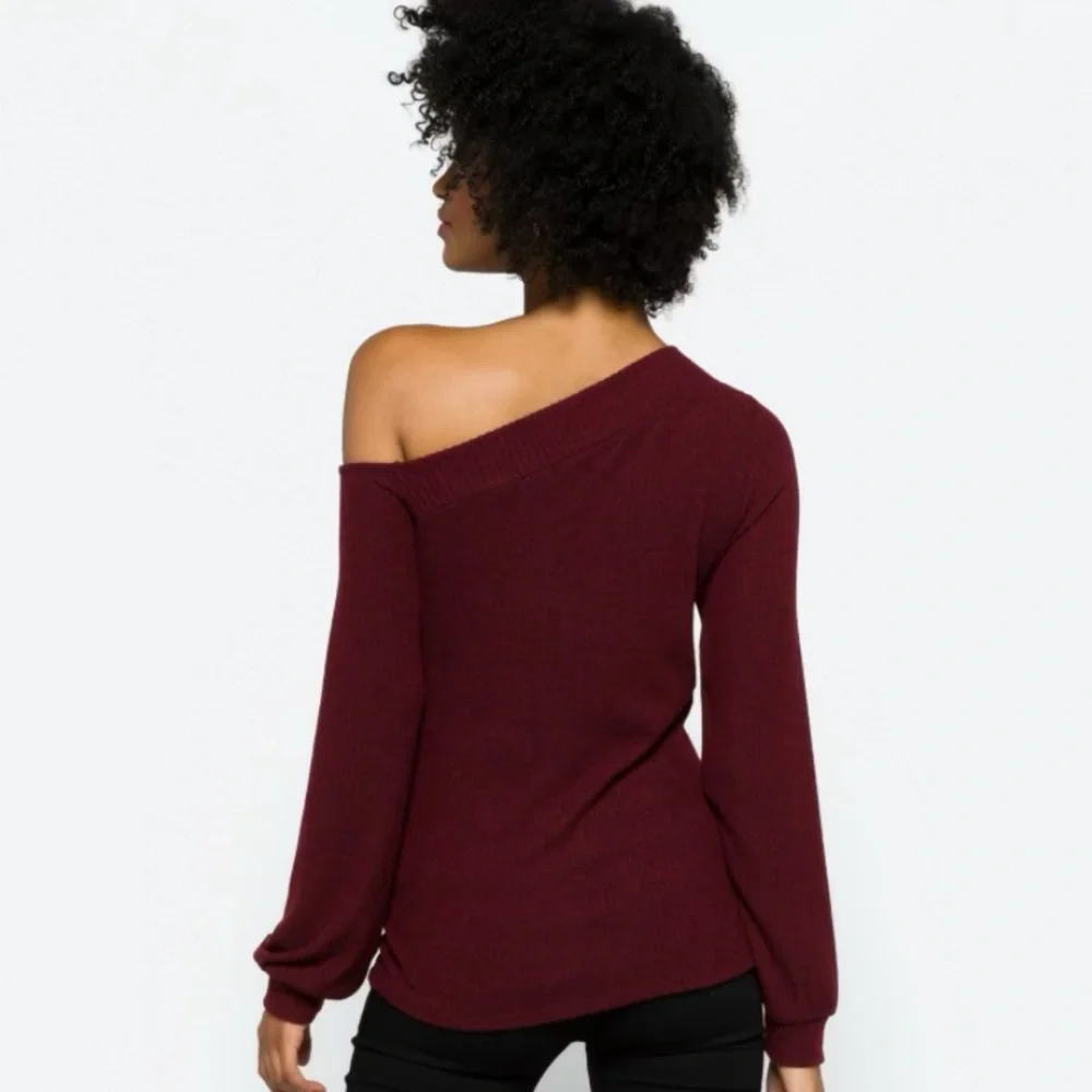 Burgundy Off Shoulder Knit Top Stitch Fix Size Medium - Picture 2 of 3